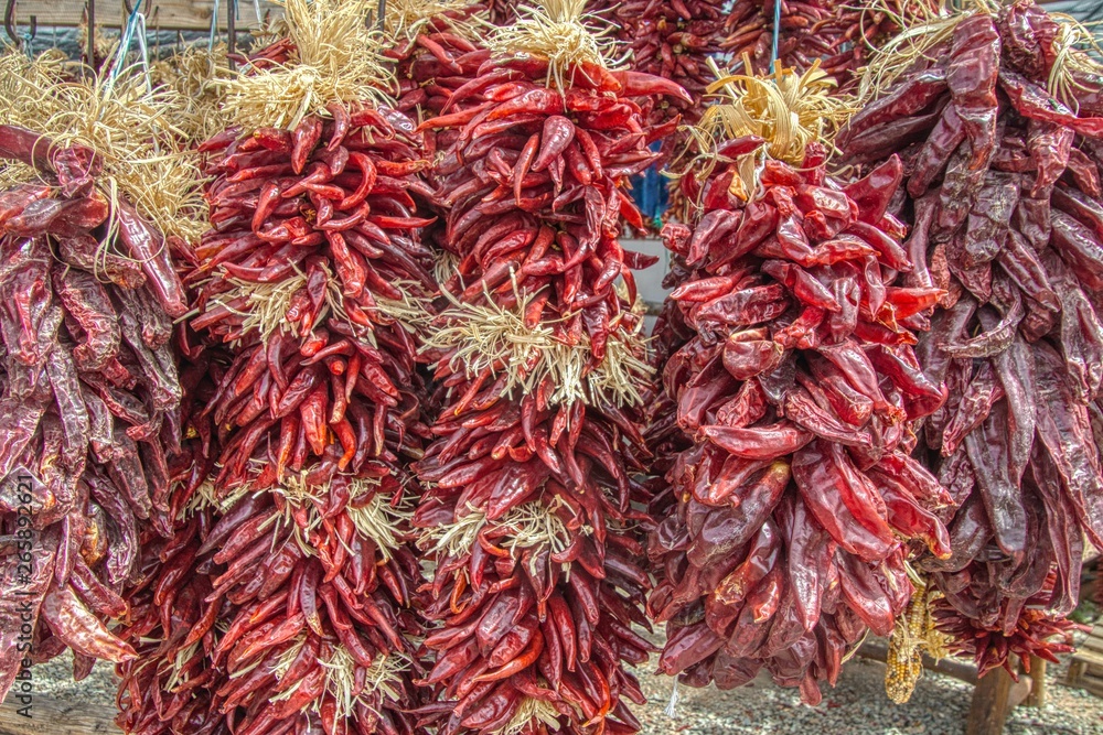 Chile Peppers on Display and for sale in Santa Fe, New Mexico