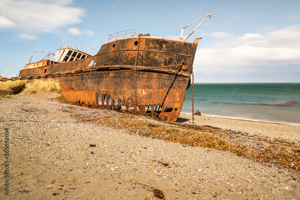 Shipwreck of the Amadeo Ship, in the Strait of Magellan, Chile Shipwreck of the Amadeo Ship, in the Strait of Magellan, Chile