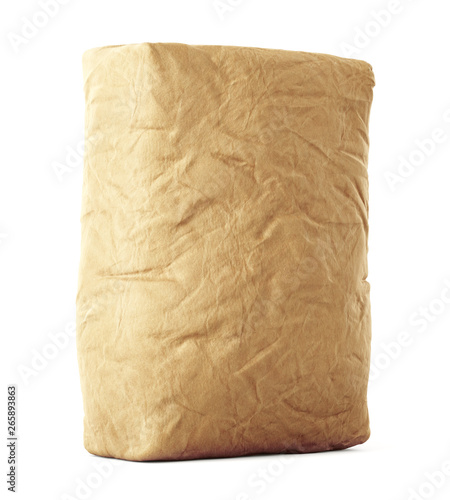 Blank brown craft paper bag isolated on white