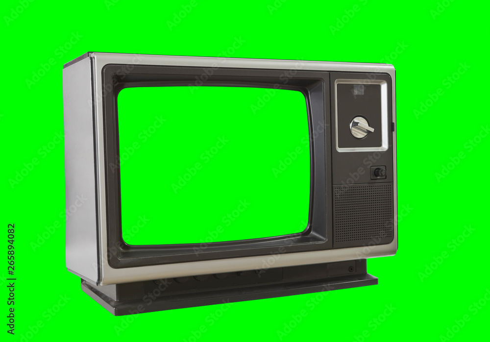 Vintage Blank Television Isolated with Chroma Green Screen and Background