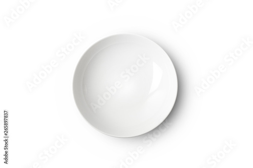Empty white ceramic plate. Isolated on white background