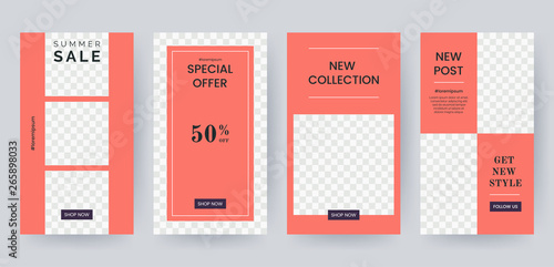 Set of banner for social media stories in coral colors. Social networks story design elements. Applicable for product catalog  discount voucher  advertising. Vector eps 10