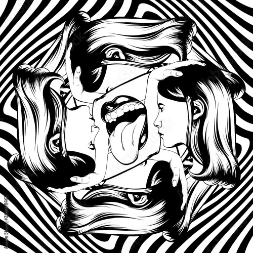 Vector hand drawn illustration of twins isolated.