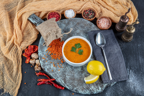 Turkish Traditional Tarhana or Ezogelin Soup photo