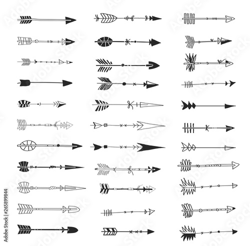 Hand drawn vintage vector design set. Hipster ethnic vector elements. Doodle arrows.