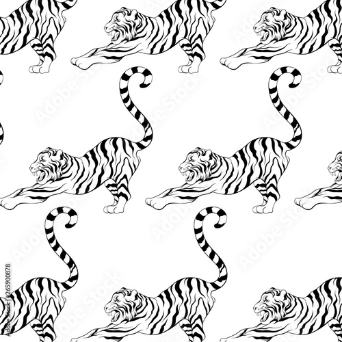 Vector pattern with hand drawn illustration of stretching tiger