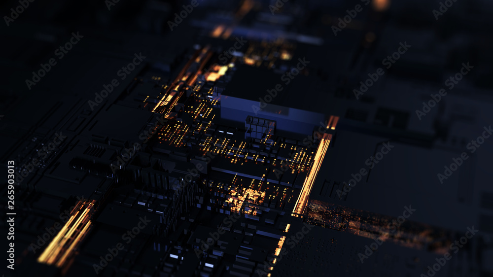 Fototapeta premium Printed circuit board futuristic server. 3D Rendering