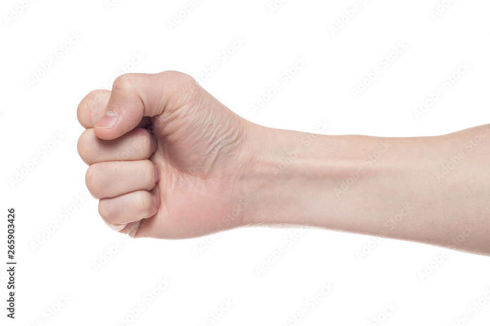 Male clenched fist, isolated on a white background. Win Male clenched fist, isolated on a white background. Win