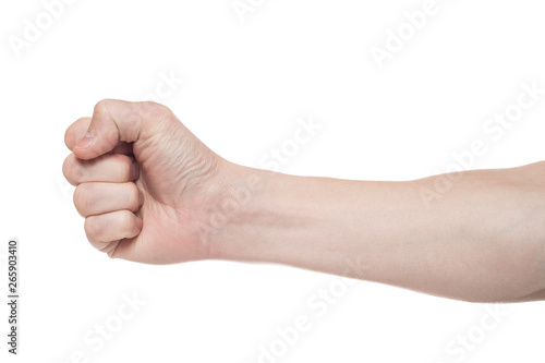 Male clenched fist, isolated on a white background. Win