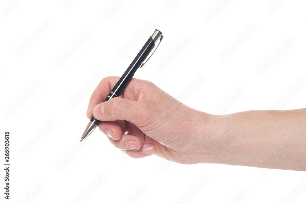 Hand holding black pen isolated on white background. Hand holding black pen isolated on white background.