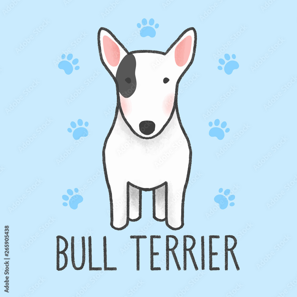 Obraz premium Cute Bull Terrier cartoon hand drawn style
