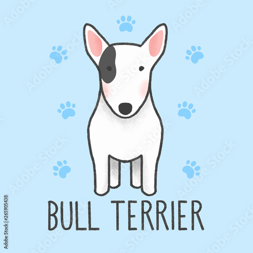 Cute Bull Terrier cartoon hand drawn style
