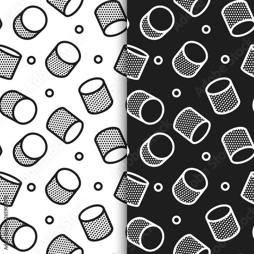 Set of Seamless, endless patterns with graphic elements in pop art style. Seamless patterns in black and white background, Can be used for wallpapers, posters, wrapping paper.