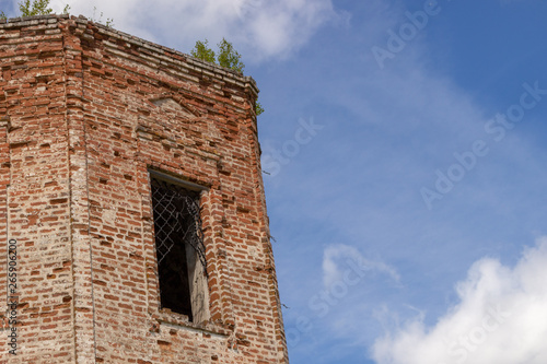 The walls of the Russian destroyed church of red brick