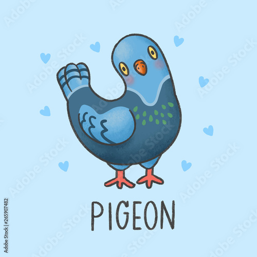 Pigeon bird cartoon hand drawn style