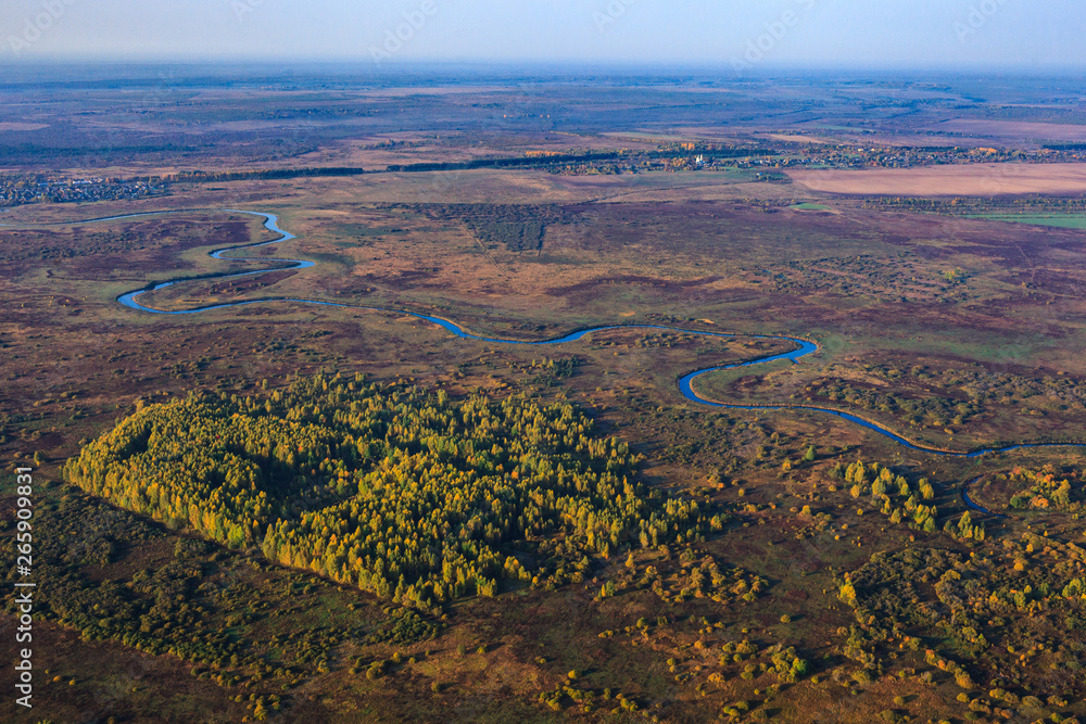 River at the landscape from height of bird's flight from air balloon