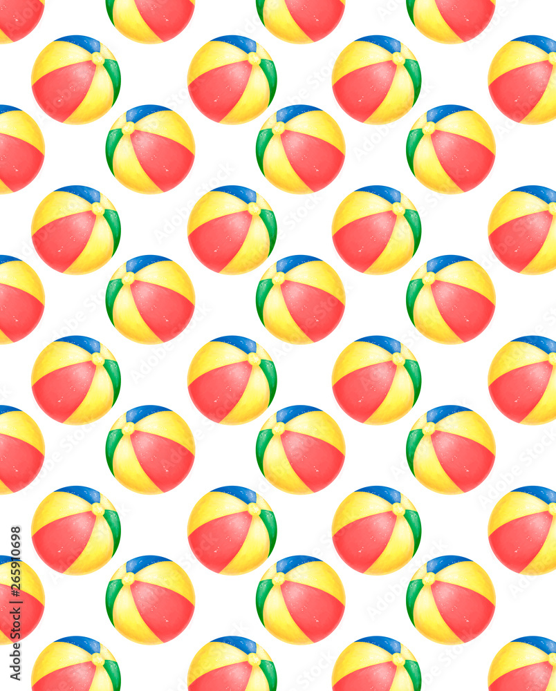 Summer watercolor beachball pattern with beach ball. Toy ball. Beach party. Pool joy. Summertime. Kids clip art. Illustration and colorfull Holiday on white background Summer watercolor beachball pattern with beach ball. Toy ball. Beach party. Pool joy. Summertime. Kids clip art. Illustration and colorfull Holiday on white background