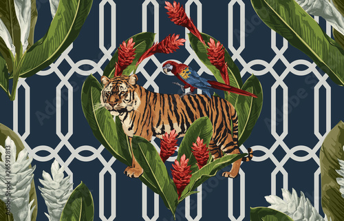 Vintage Beautiful and trendy Seamless Tropical Summer Pattern design in super high resolution. Pattern Decoration Texture. Vintage Style Design for Fabric Print, Wallpaper Background.