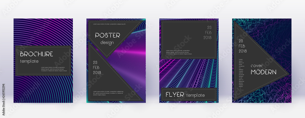 Black brochure design template set. Neon abstract Black brochure design template set. Neon abstract