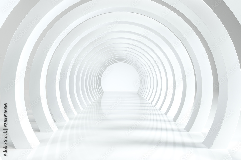 3d rendering, bright science-fiction tunnel, bright background - obrazy, fototapety, plakaty 