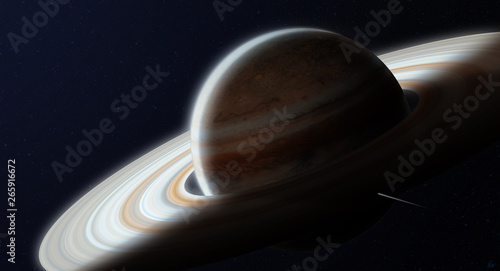 Fotografi Planet with Very Tiny Space Ship in Foreground