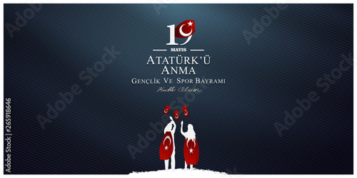 vector illustration, 19 may, Commemoration of Atatürk, Youth and Sports Day, (19 mayıs, Atatürk'u anma genclik ve spor bayrami.)	