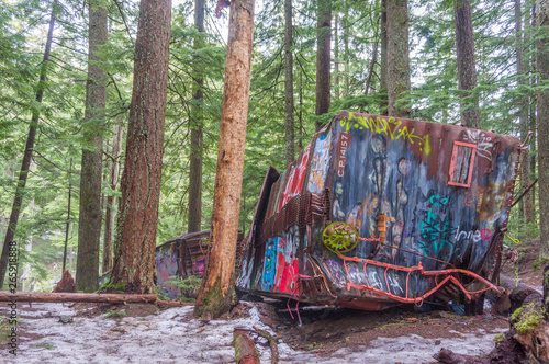 train wreck in forest