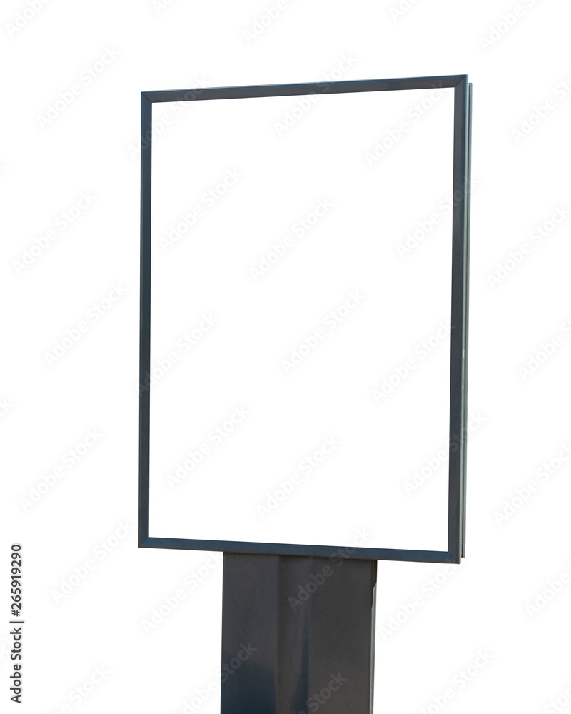 Vertical small billboard isolated on white background. Mock up for your advertising or announcements