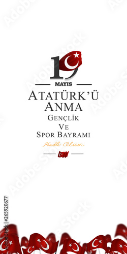 vector illustration, 19 may, Commemoration of Atatürk, Youth and Sports Day, (19 mayıs, Atatürk'u anma genclik ve spor bayrami.)	