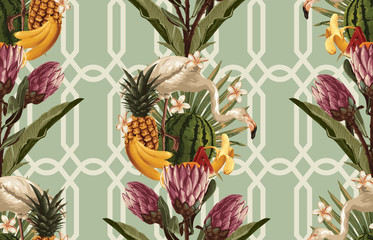 Papier peint photo Jungle Motif tropical vintage feuilles exotiques été  © Karmina