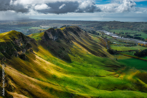 The light and shade on the green slopes of Te Mata Peak in Hawkes Bay