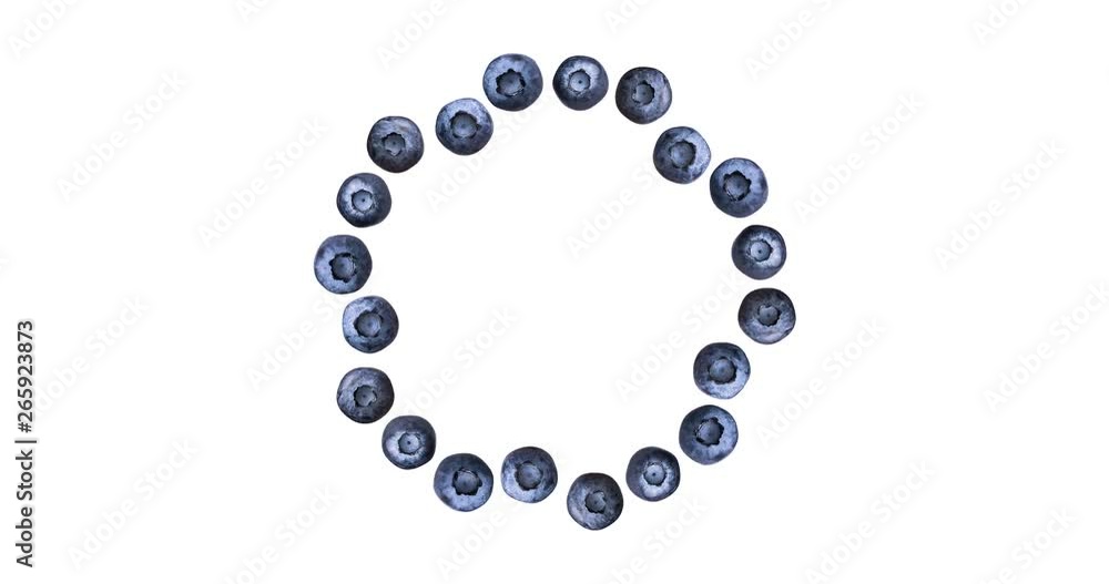Stop motion round frame of blueberries on white background Stop motion round frame of blueberries on white background