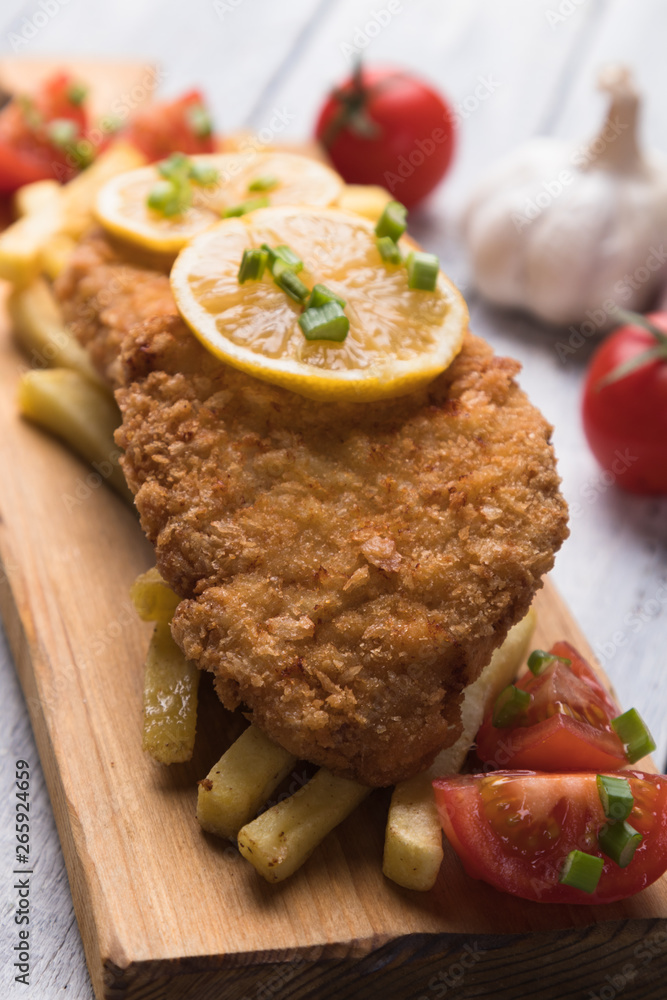 Breaded cutlet with french fries Breaded cutlet with french fries