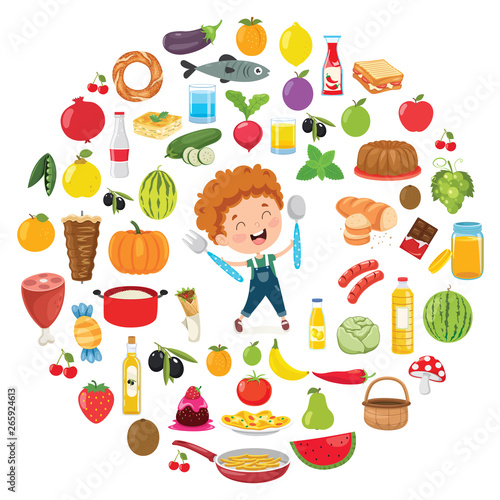 Vector Illustration Of Children Food Concept