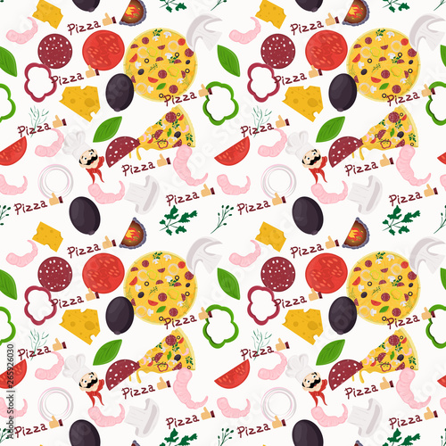 seamless pattern_5_illustration, on the theme of Italian pizza cuisine, for decoration and design flat style