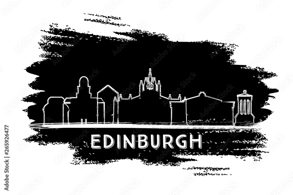 Edinburgh Scotland City Skyline Silhouette. Hand Drawn Sketch.