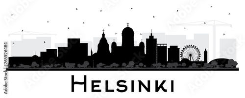 Obraz na plátně Helsinki Finland City Skyline Silhouette with Black Buildings Isolated on White