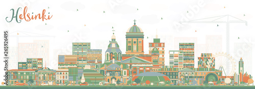 Helsinki Finland City Skyline with Color Buildings.