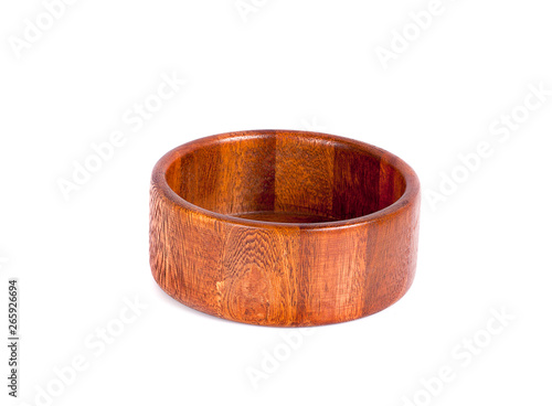 wooden bowl on isolated white background