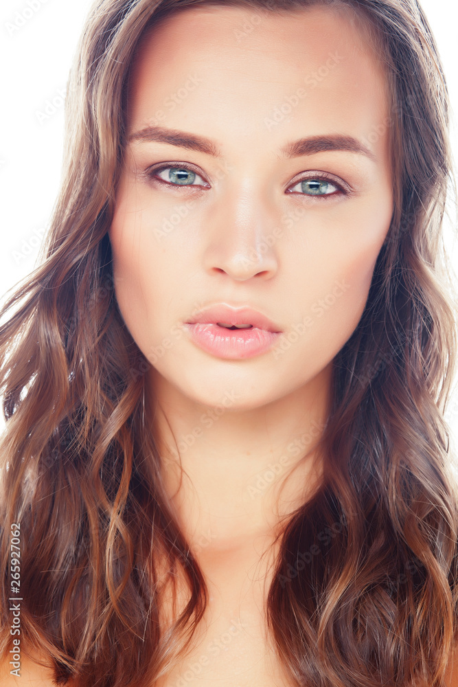 young pretty brunette real woman close up isolated on white background. Fancy fashion makeup, natural look spa young pretty brunette real woman close up isolated on white background. Fancy fashion makeup, natural look spa
