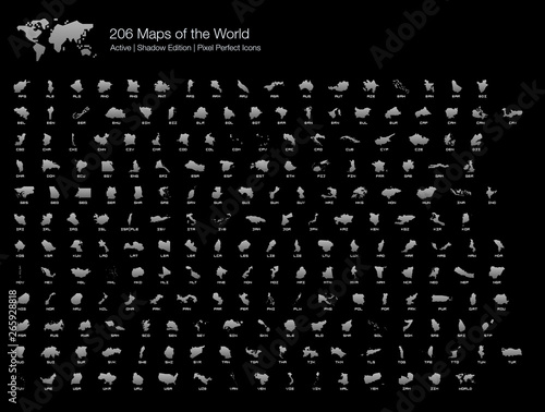 A complete maps of the world outline isolated on black background.