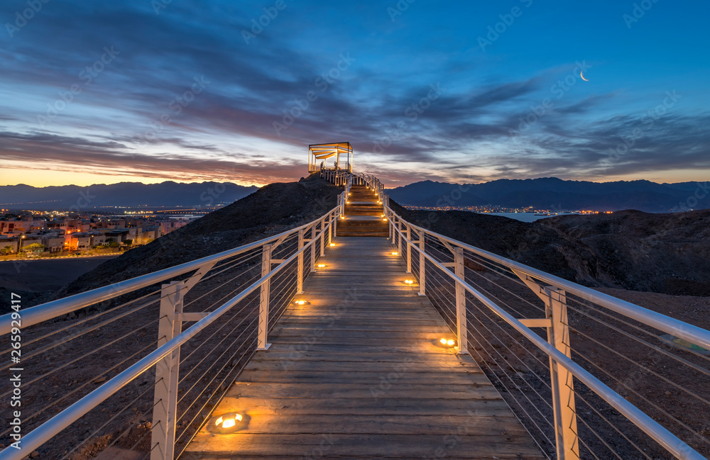 Sunrise at a top of the mount  in vicinity of Eilat - famous tourist  resort city in Israel