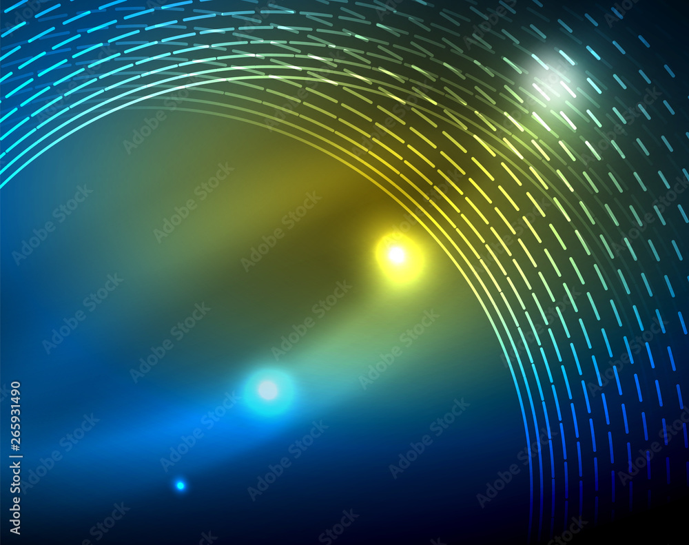 Fototapeta premium Blue neon circles, abstract circular lines. Glowing circle abstract pattern background