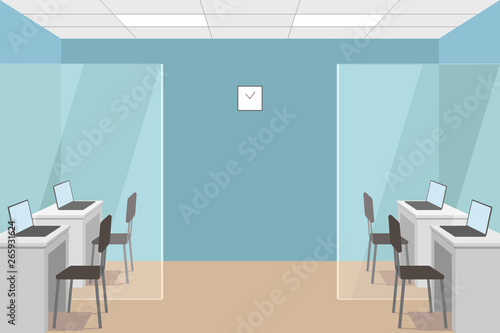 Office with glass partition. Vector illustration.
