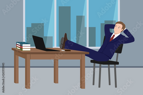 Tableau sur toile Businessman sitting with legs on table. Vector illustration.