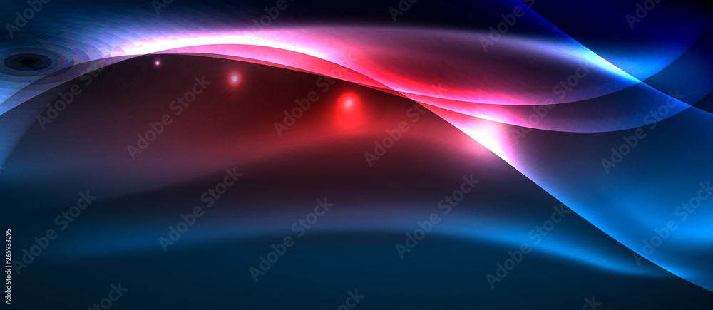 Fototapeta premium Glowing abstract wave on dark, shiny motion, magic space light. Techno abstract background