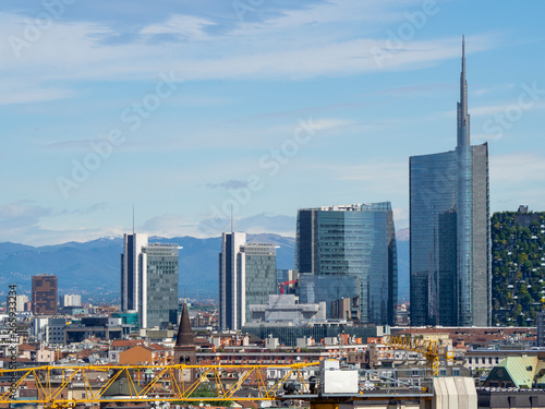 Milano  Italy. Panorama of the city and the skyscraper from the roof terrace of the cathedral  Duomo of Milano