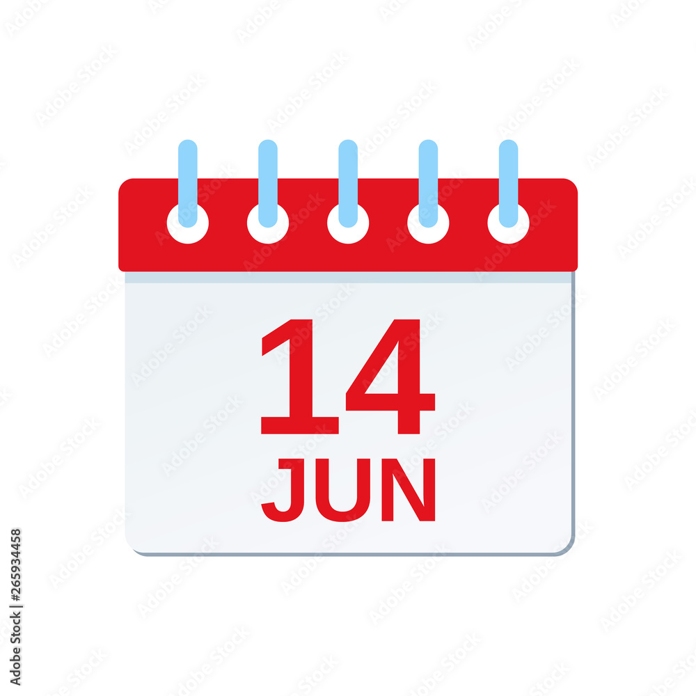 June 14 calendar icon. World Blood donor Day and USA flag reminder calendar. Vector. Planner holiday date isolated on white background. Color illustration in flat design. June 14 calendar icon. World Blood donor Day and USA flag reminder calendar. Vector. Planner holiday date isolated on white background. Color illustration in flat design.