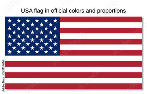 USA flag in official colors and proportions. Vector. National country symbol of United States of America. Isolated icon. Colorful blue red colors illustration.