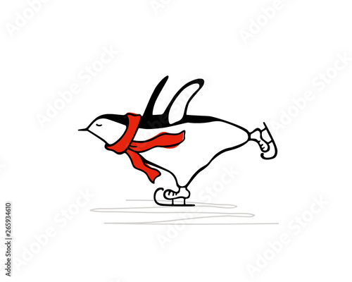 Hand drawn skating penguin